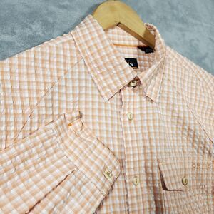 ORVIS Active Fit Mens S Puckered Seersucker Stretch Orange Check River Guide 2.0